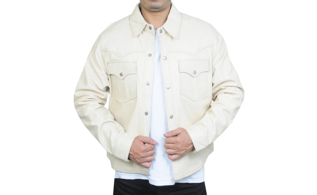 Harrison Beige Leather Shirt Jacket