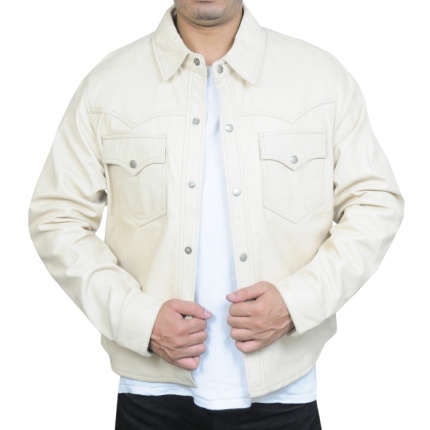 Harrison Beige Leather Shirt Jacket