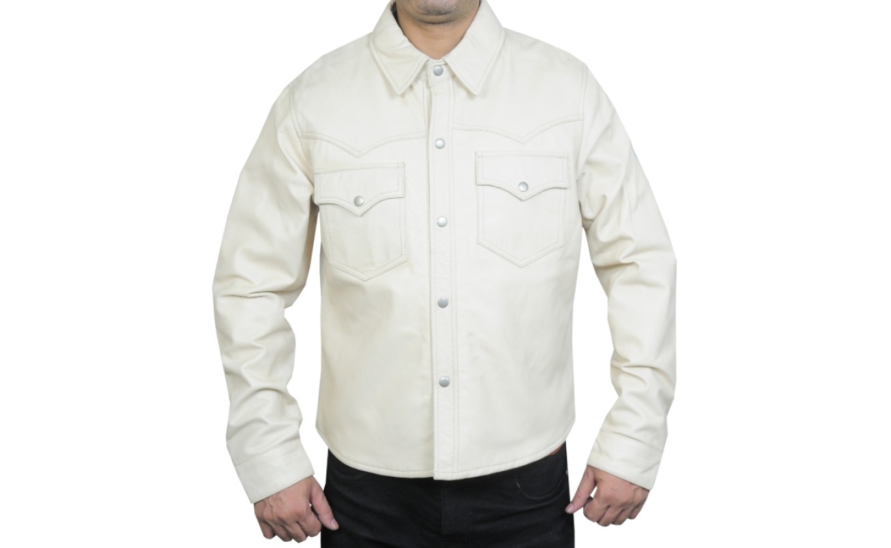 Harrison Beige Leather Shirt Jacket